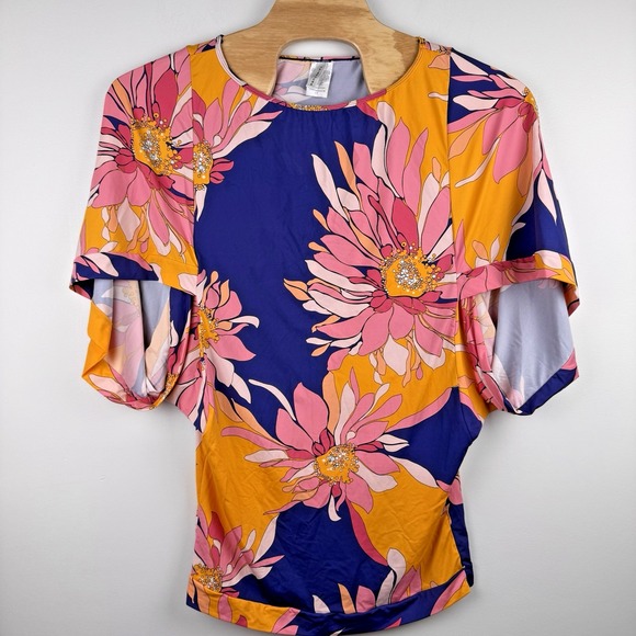Trina Turk Multicolor Floral Tunic Swim Cover Beach Vibrant Women's Large‎ - Picture 1 of 4